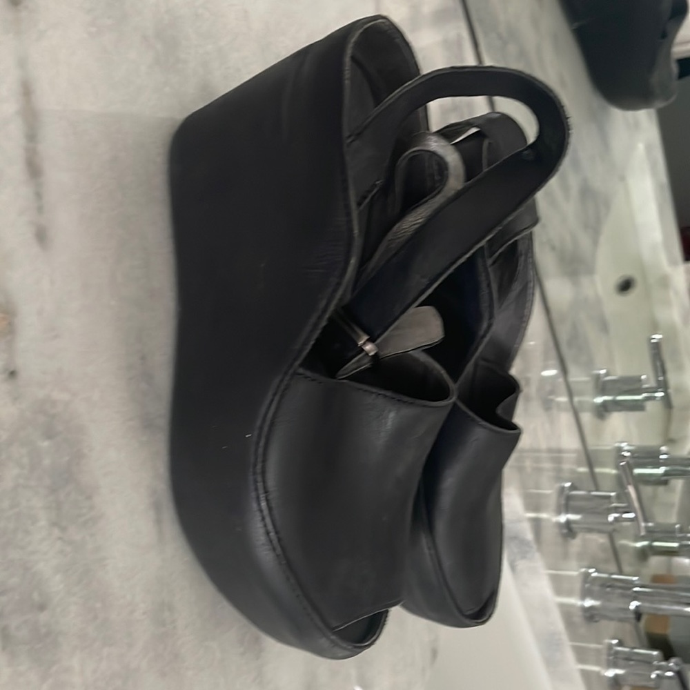 Chocolat Blu black leather wedges. Size 7.5